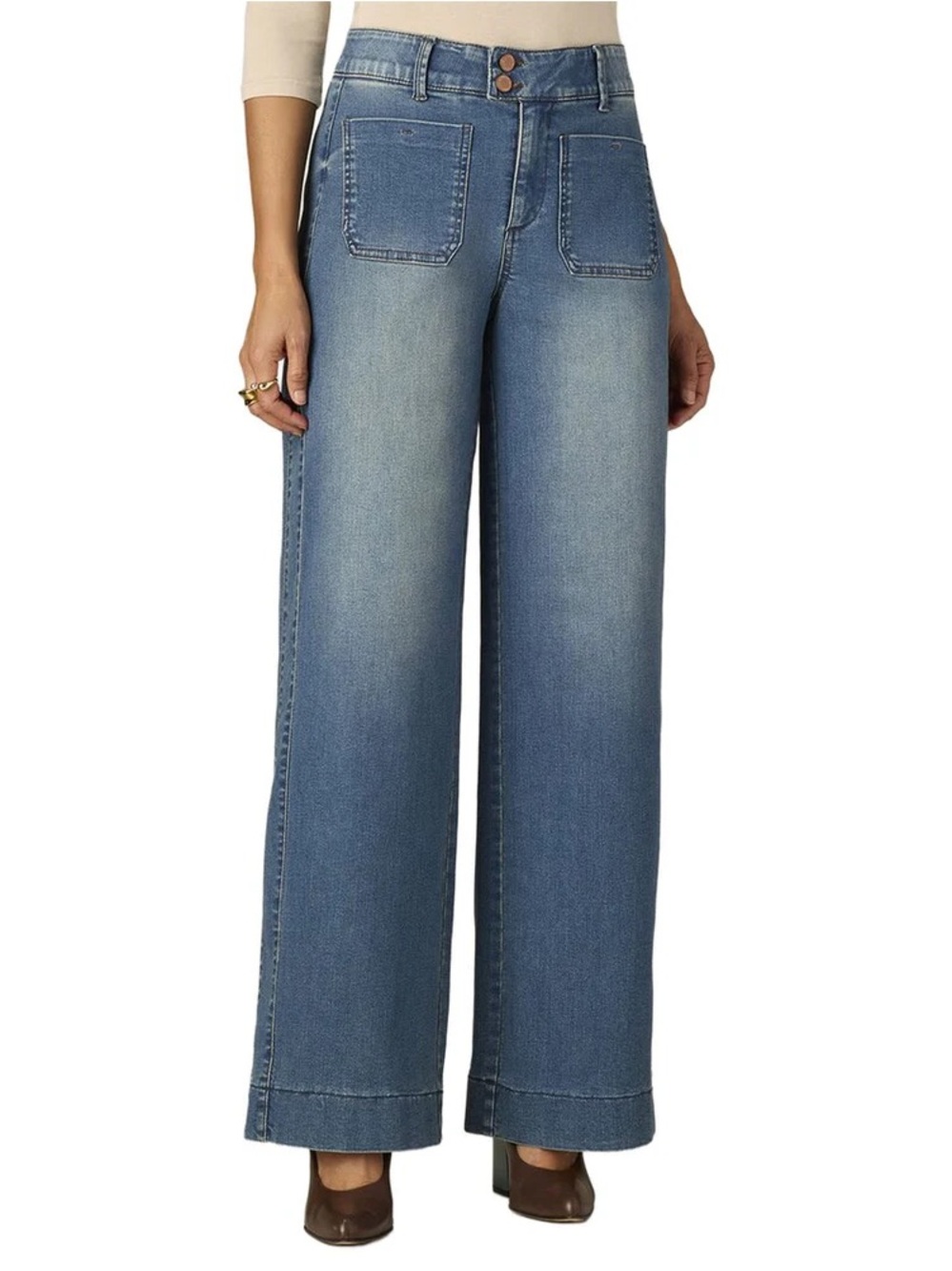 WIT & WISDOM ab solution luxe touch BLUE HIGH RISE PATCH POCKET WIDE LEG JEAN